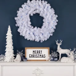 Pre-Lit Geneva White Spruce Artificial Christmas Wreath, 24-Inch, Blue Lights