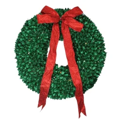 Pre-Lit Glittered Leaves Artificial Christmas Wreath - 28-Inch, Clear Lights