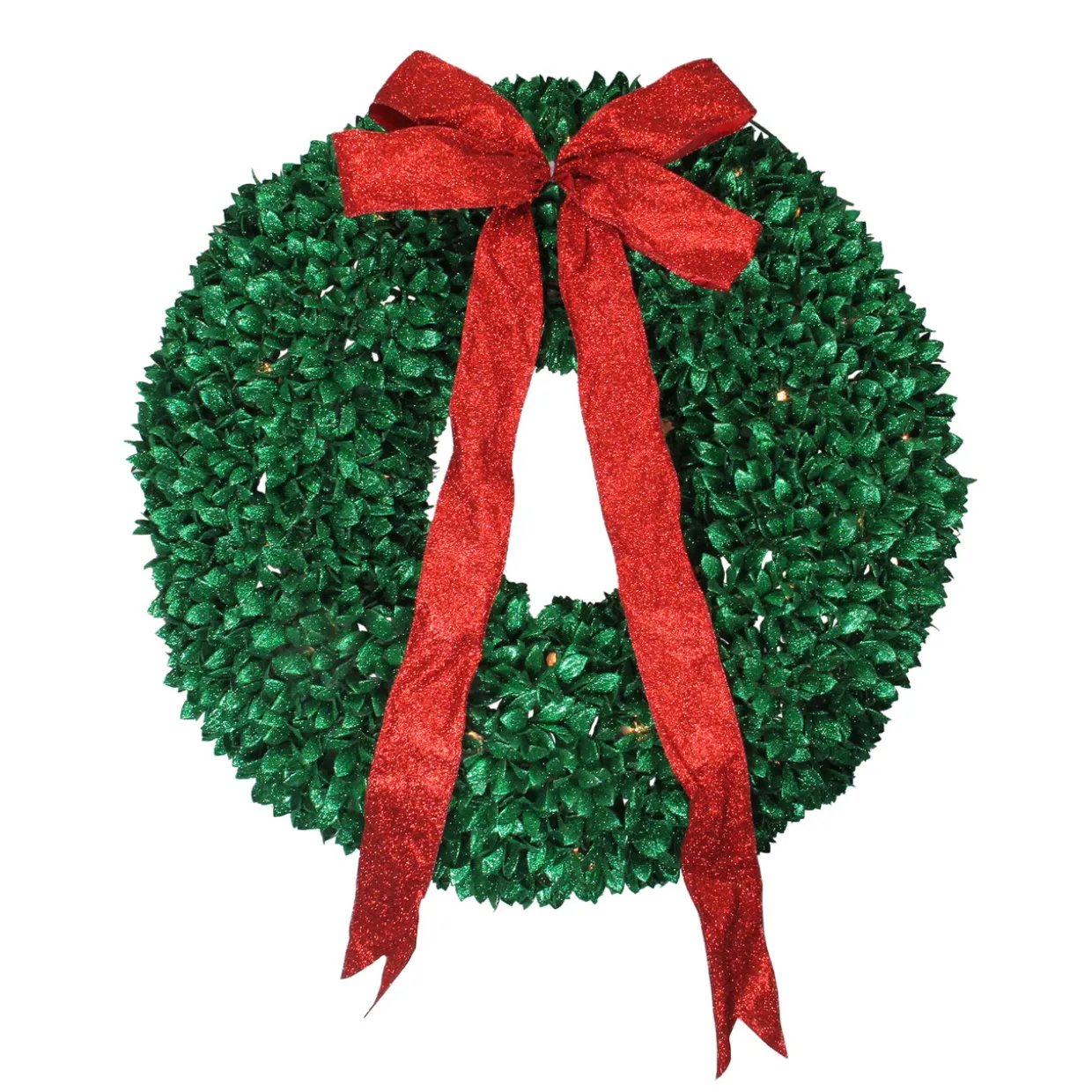 Pre-Lit Glittered Leaves Artificial Christmas Wreath - 28-Inch, Clear Lights