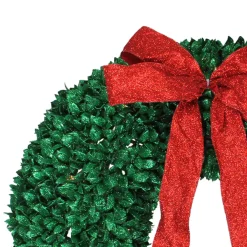 Pre-Lit Glittered Leaves Artificial Christmas Wreath - 28-Inch, Clear Lights