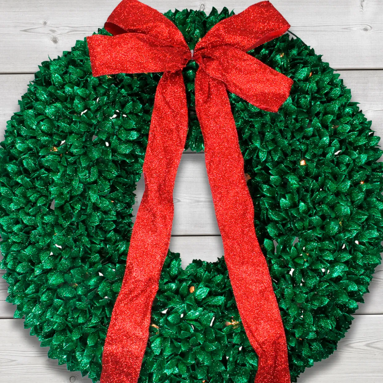 Pre-Lit Glittered Leaves Artificial Christmas Wreath - 28-Inch, Clear Lights