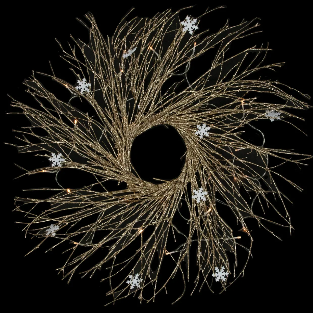 Pre-lit Glittered Twig and Snowflake Christmas Wreath - 28" - Warm White LED Lights