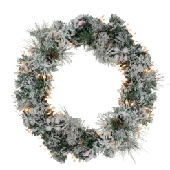 Pre-lit Heavily Flocked Pine Artificial Christmas Wreath - 24" - Clear Lights