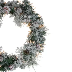 Pre-lit Heavily Flocked Pine Artificial Christmas Wreath - 24" - Clear Lights