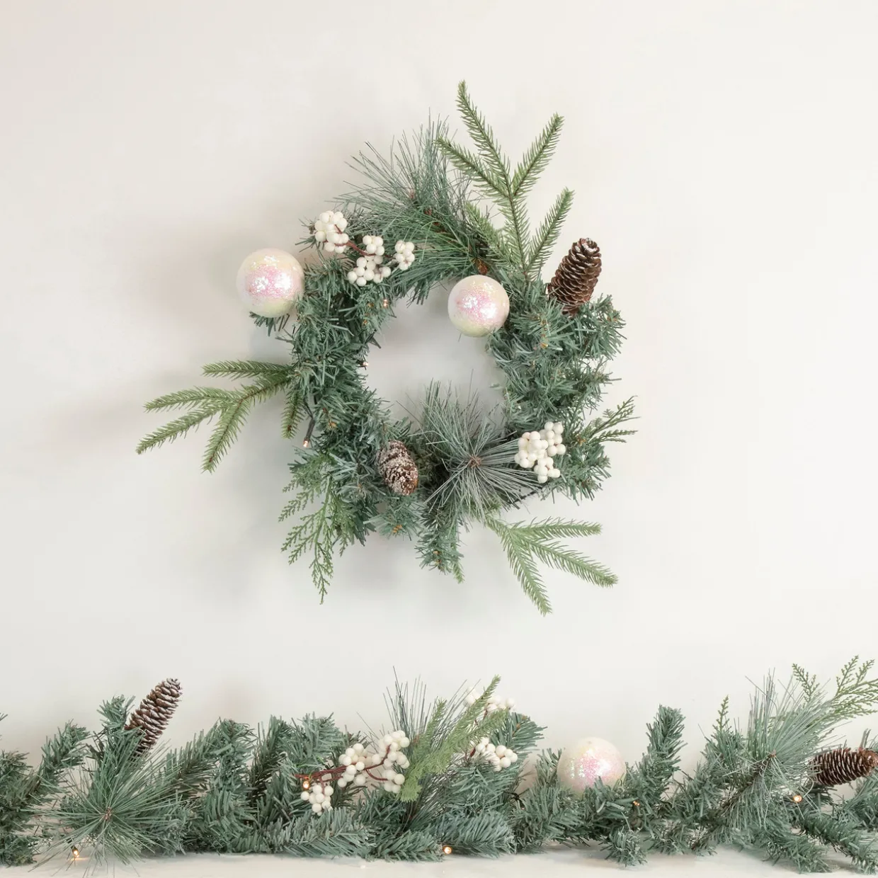 Pre-Lit LED Mixed Pine and Berries B/O Christmas Garland - 6' x 12" - Warm White Lights