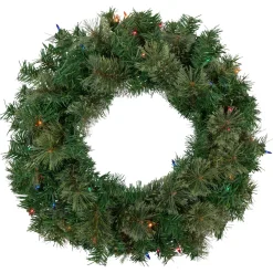 Pre-Lit Oregon Cashmere Pine Artificial Christmas Wreath, 24-Inch, Multi Lights