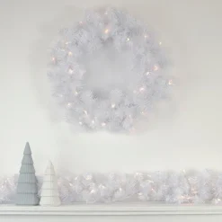 Pre-Lit Pine Artificial Christmas Wreath - 24" - White - Clear Lights