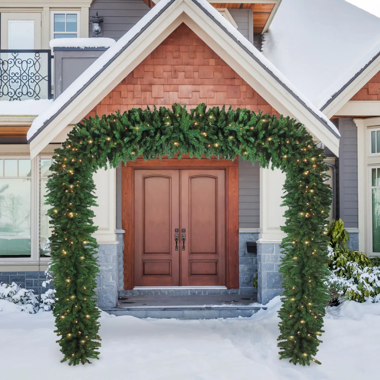 Pre-Lit Pine Artificial Christmas Archway Decoration - 9' x 8' - Clear Lights