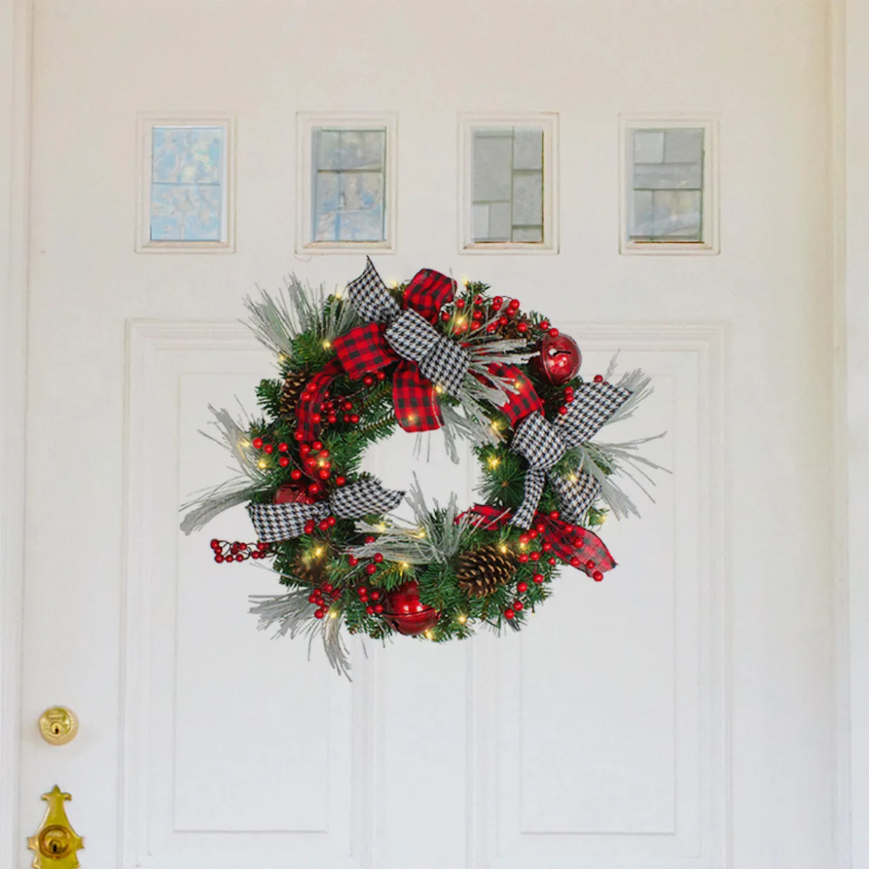 Pre-Lit Plaid and Houndstooth Artificial Christmas Wreath - 24" - Warm White Lights
