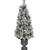 Pre-Lit Potted Snowy Bristle Pine Artificial Christmas Tree Clear Lights - 5'