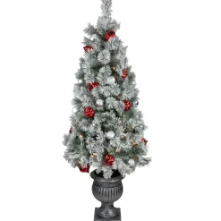 Pre-Lit Potted Snowy Bristle Pine Artificial Christmas Tree Clear Lights - 5'