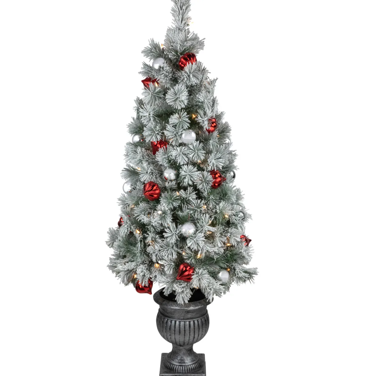 Pre-Lit Potted Snowy Bristle Pine Artificial Christmas Tree Clear Lights - 5'