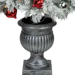 Pre-Lit Potted Snowy Bristle Pine Artificial Christmas Tree Clear Lights - 5'