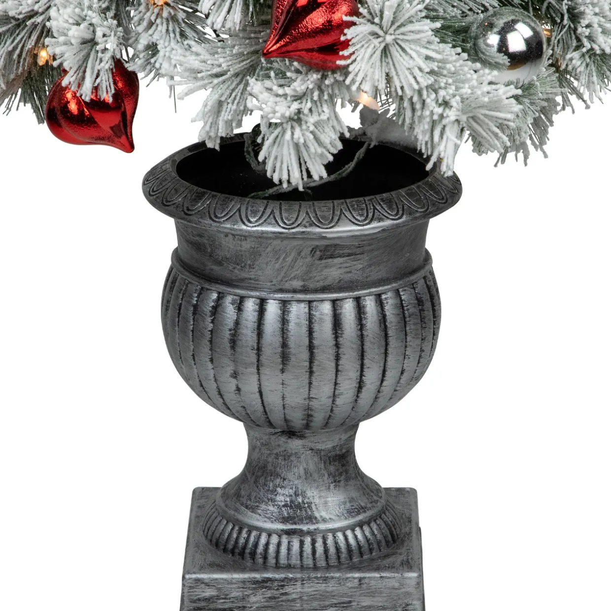 Pre-Lit Potted Snowy Bristle Pine Artificial Christmas Tree Clear Lights - 5'