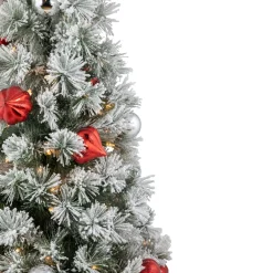 Pre-Lit Potted Snowy Bristle Pine Artificial Christmas Tree Clear Lights - 5'