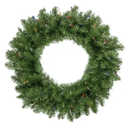 Pre-Lit Rockwood Pine Artificial Christmas Wreath, 24-Inch, Multi Lights