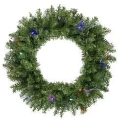 Pre-Lit Rockwood Pine Artificial Christmas Wreath, 24-Inch, Multi LED Lights