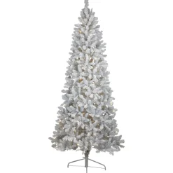 Pre-Lit Slim Flocked White Pine Artificial Christmas Tree - 7.5' - Warm White LED Lights