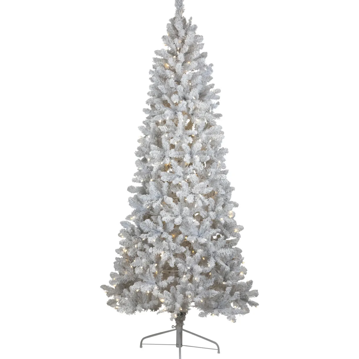 Pre-Lit Slim Flocked White Pine Artificial Christmas Tree - 7.5' - Warm White LED Lights