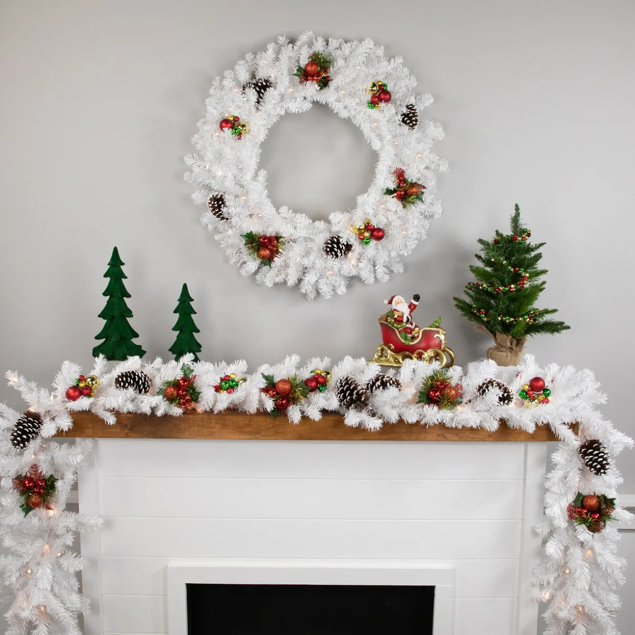 Pre-lit Snow White Artificial Christmas Garland - 9' x 12" - Clear Lights