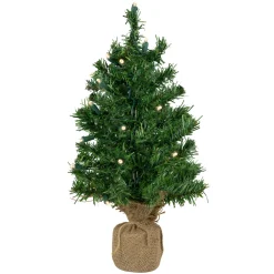Pre-Lit Two-Tone Green Pine Artificial Christmas Tree in Burlap - 18" - Clear LED Lights