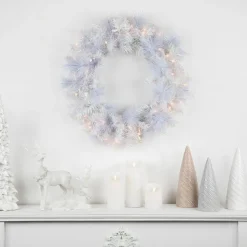 Pre-Lit Vermont White Pine Artificial Christmas Wreath, 24-Inch, Clear Lights
