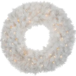 Pre-Lit White Alaskan Pine Artificial Christmas Wreath, 36-Inch, Warm White LED Lights