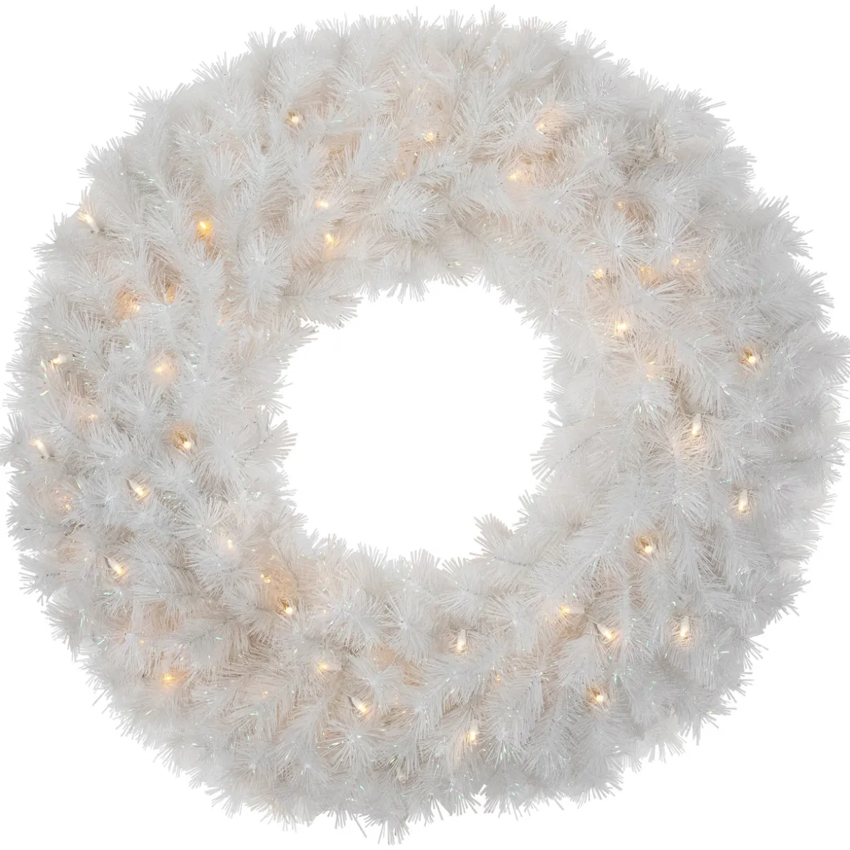 Pre-Lit White Alaskan Pine Artificial Christmas Wreath, 36-Inch, Warm White LED Lights