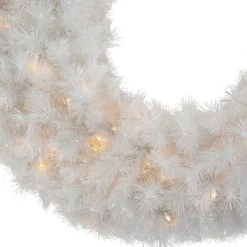 Pre-Lit White Alaskan Pine Artificial Christmas Wreath, 36-Inch, Warm White LED Lights