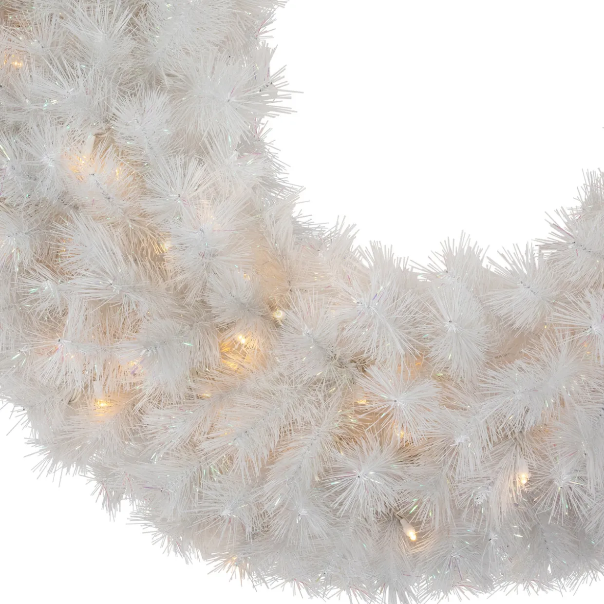 Pre-Lit White Alaskan Pine Artificial Christmas Wreath, 36-Inch, Warm White LED Lights