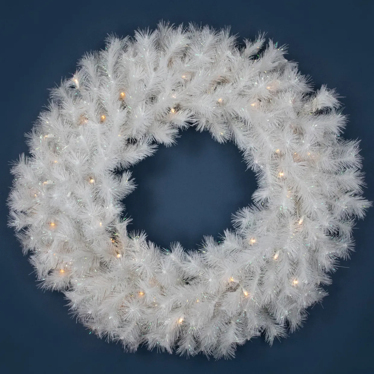 Pre-Lit White Alaskan Pine Artificial Christmas Wreath, 36-Inch, Warm White LED Lights
