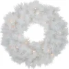 Pre-Lit White Alaskan Pine Artificial Christmas Wreath, 24-Inch, Warm White LED Lights