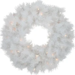 Pre-Lit White Alaskan Pine Artificial Christmas Wreath, 24-Inch, Warm White LED Lights