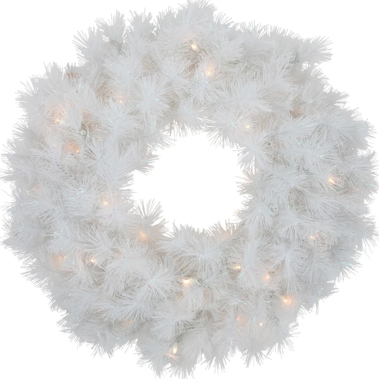 Pre-Lit White Alaskan Pine Artificial Christmas Wreath, 24-Inch, Warm White LED Lights