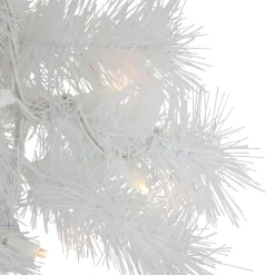 Pre-Lit White Alaskan Pine Artificial Christmas Wreath, 24-Inch, Warm White LED Lights