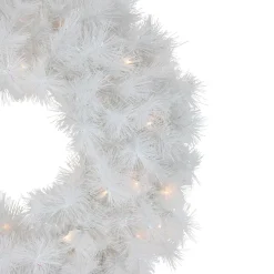 Pre-Lit White Alaskan Pine Artificial Christmas Wreath, 24-Inch, Warm White LED Lights