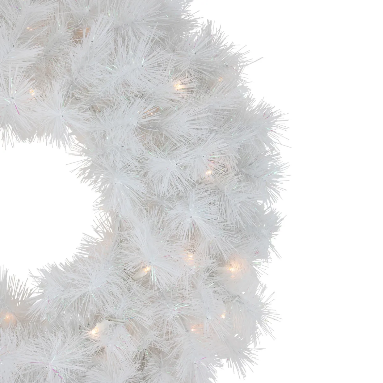 Pre-Lit White Alaskan Pine Artificial Christmas Wreath, 24-Inch, Warm White LED Lights