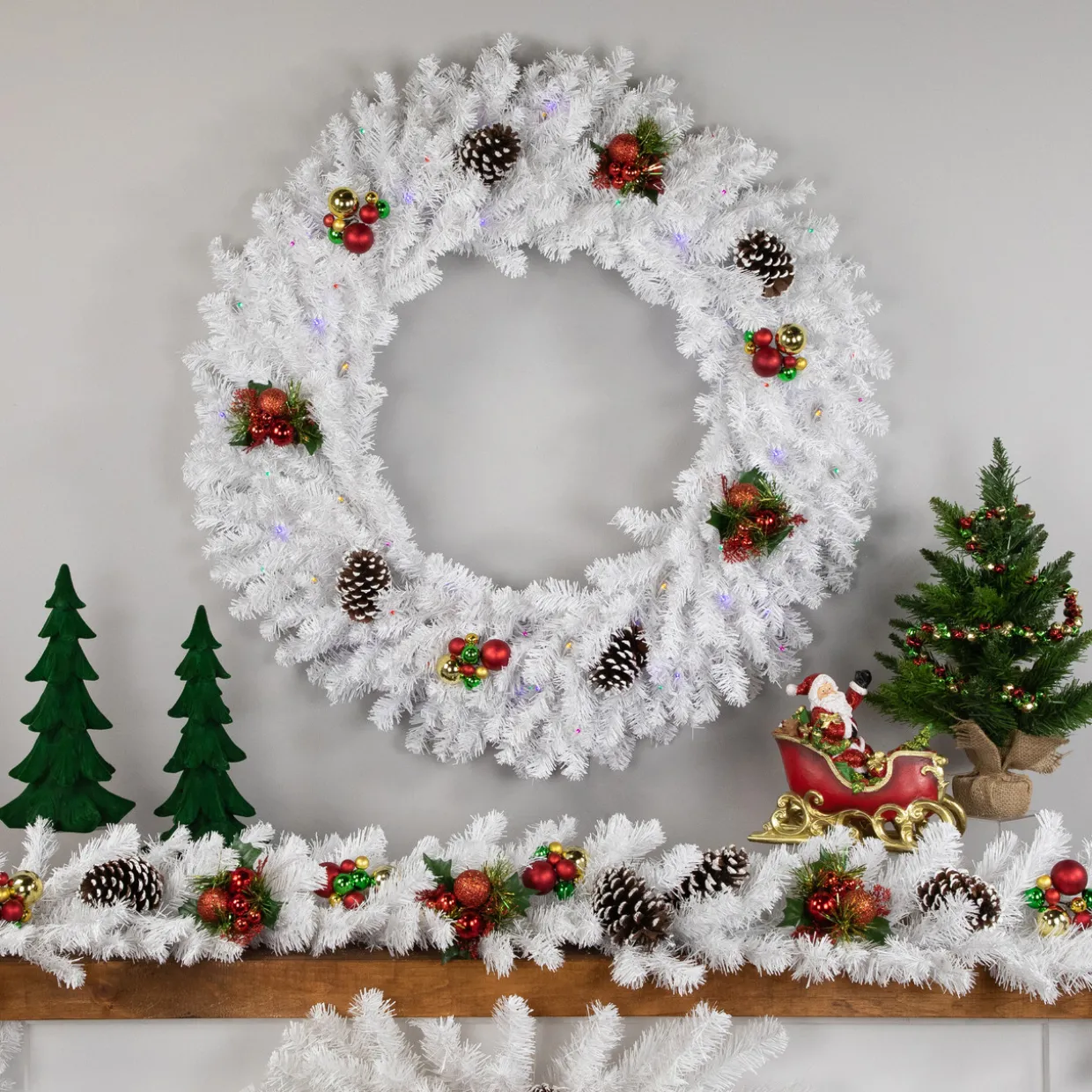 Pre-Lit White Pine Battery Operated Christmas Wreath - 36" - Multicolor LED Lights