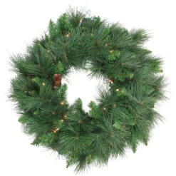 Pre-Lit White Valley Pine Artificial Christmas Wreath - 24" - Clear Lights