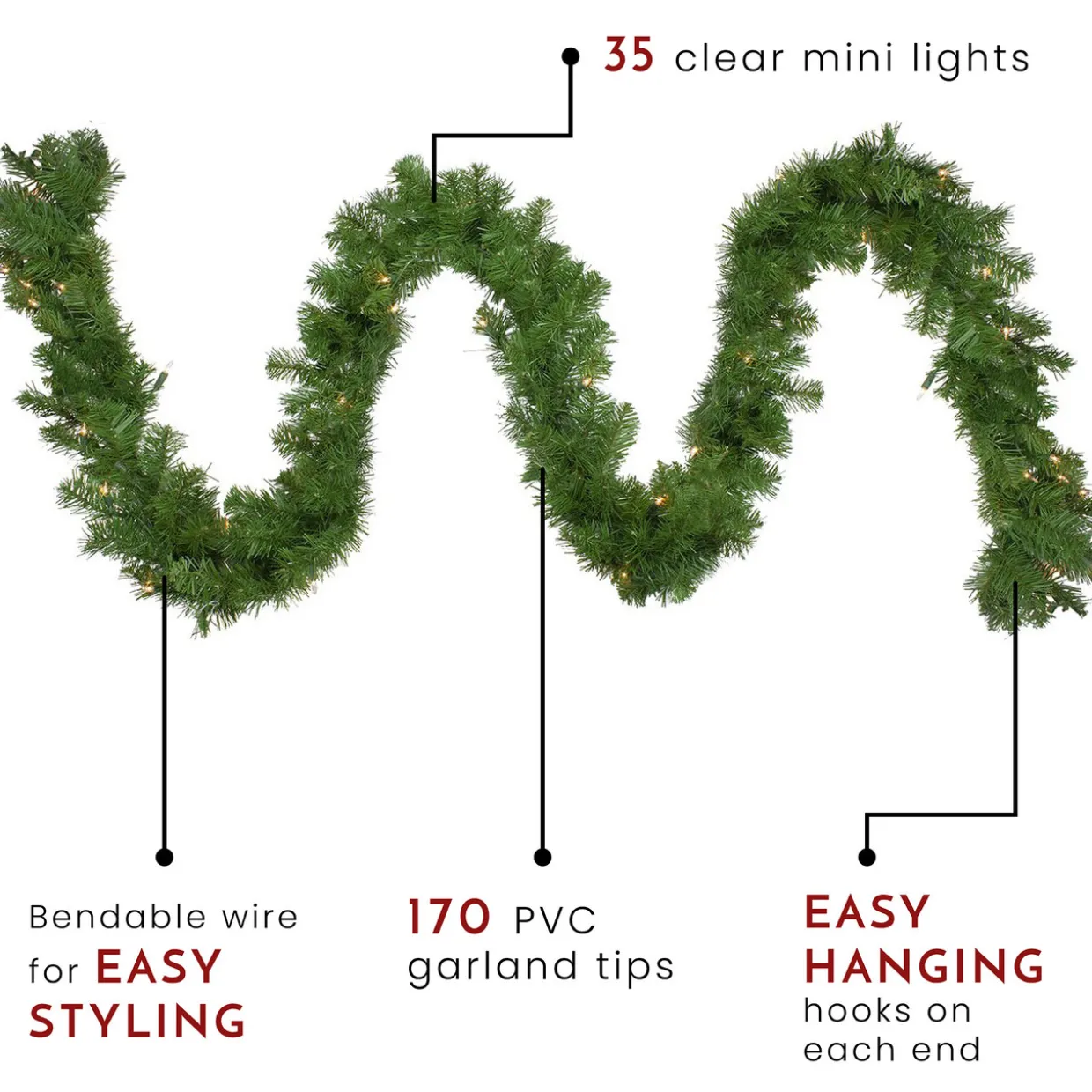 Pre-Lit Windsor Pine Artificial Christmas Garland - 9' x 10" - Clear Lights