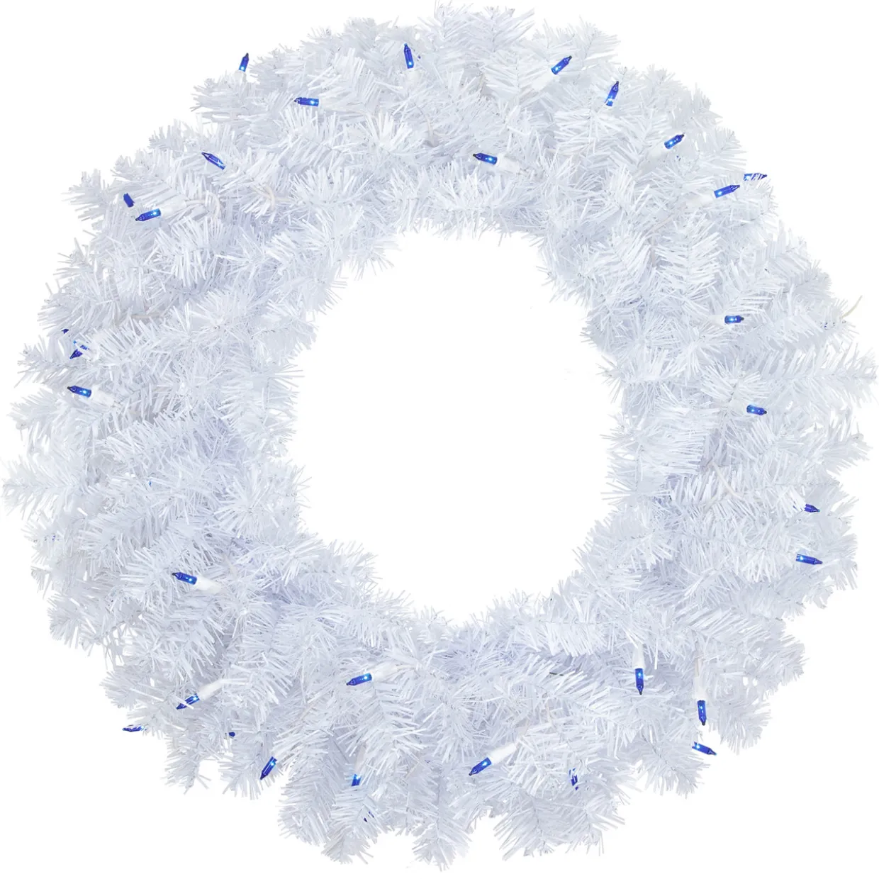 Pre-Lit Woodbury White Pine Artificial Christmas Wreath, 24-Inch, Blue Lights