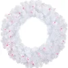 Pre-Lit Woodbury White Pine Artificial Christmas Wreath, 24-Inch, Pink Lights