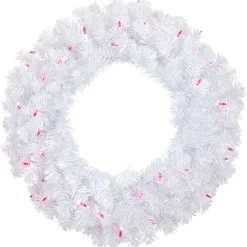 Pre-Lit Woodbury White Pine Artificial Christmas Wreath, 24-Inch, Pink Lights