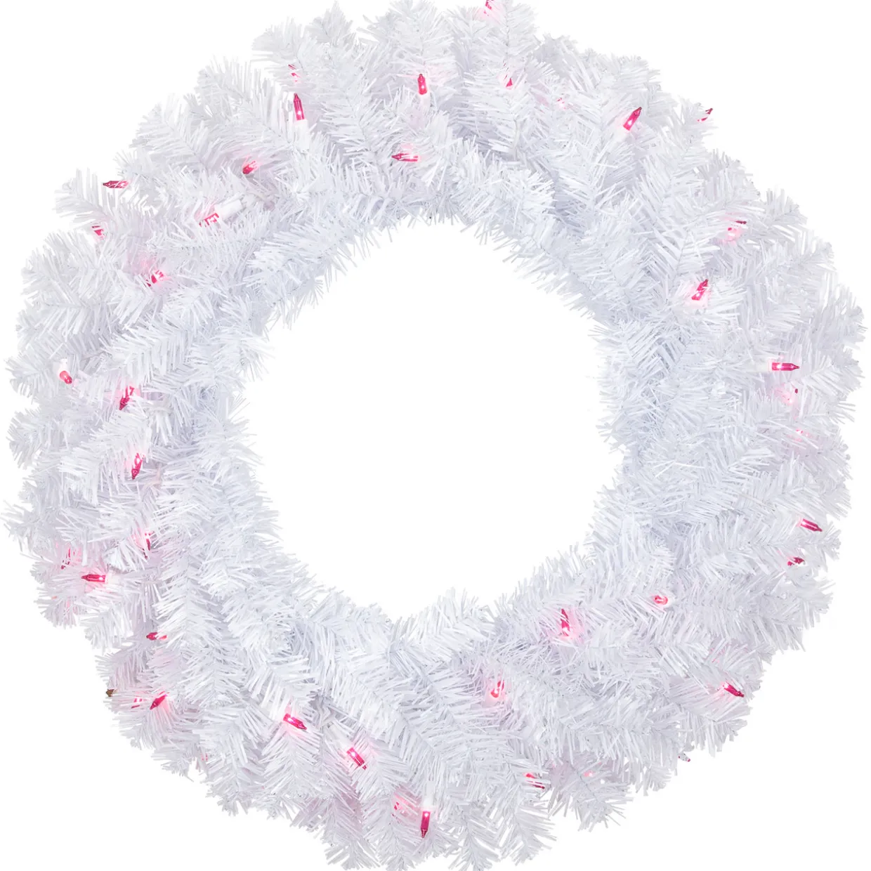 Pre-Lit Woodbury White Pine Artificial Christmas Wreath, 24-Inch, Pink Lights