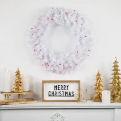 Pre-Lit Woodbury White Pine Artificial Christmas Wreath, 24-Inch, Pink Lights