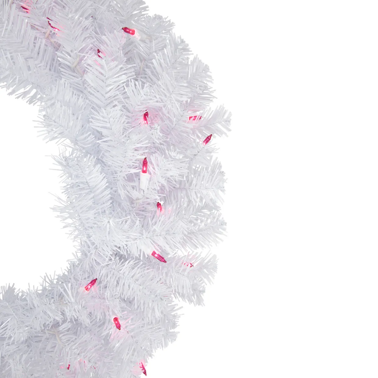 Pre-Lit Woodbury White Pine Artificial Christmas Wreath, 24-Inch, Pink Lights