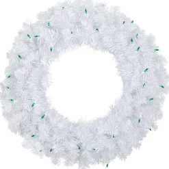 Pre-Lit Woodbury White Pine Artificial Christmas Wreath, 24-Inch, Green Lights