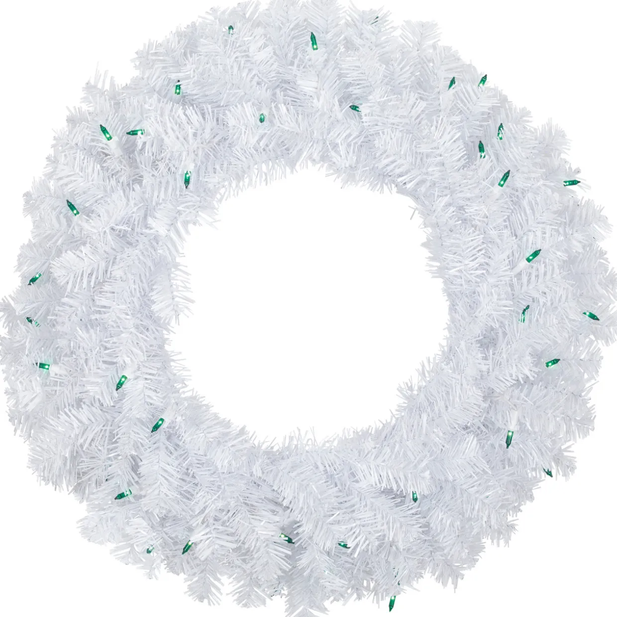 Pre-Lit Woodbury White Pine Artificial Christmas Wreath, 24-Inch, Green Lights