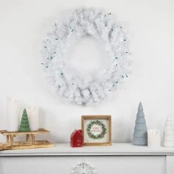 Pre-Lit Woodbury White Pine Artificial Christmas Wreath, 24-Inch, Green Lights