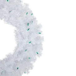 Pre-Lit Woodbury White Pine Artificial Christmas Wreath, 24-Inch, Green Lights